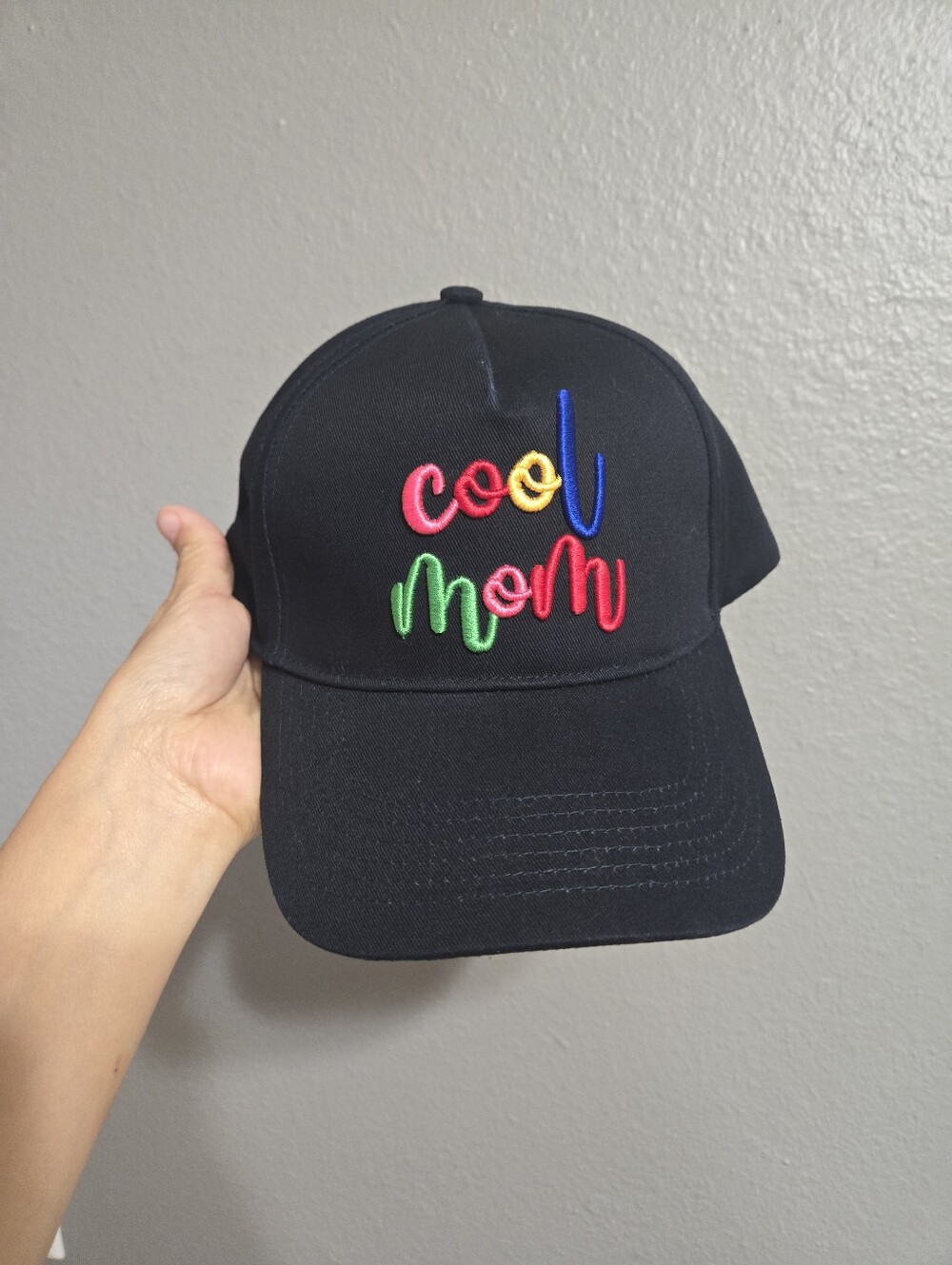 Anna & Ava Black 'Cool Mom' Embroidered Baseball Cap with Multicolor Script